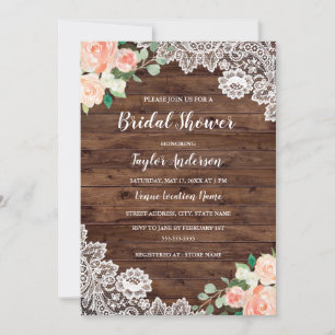 Rustique Bois Floral dentelle nuptiale Invitation