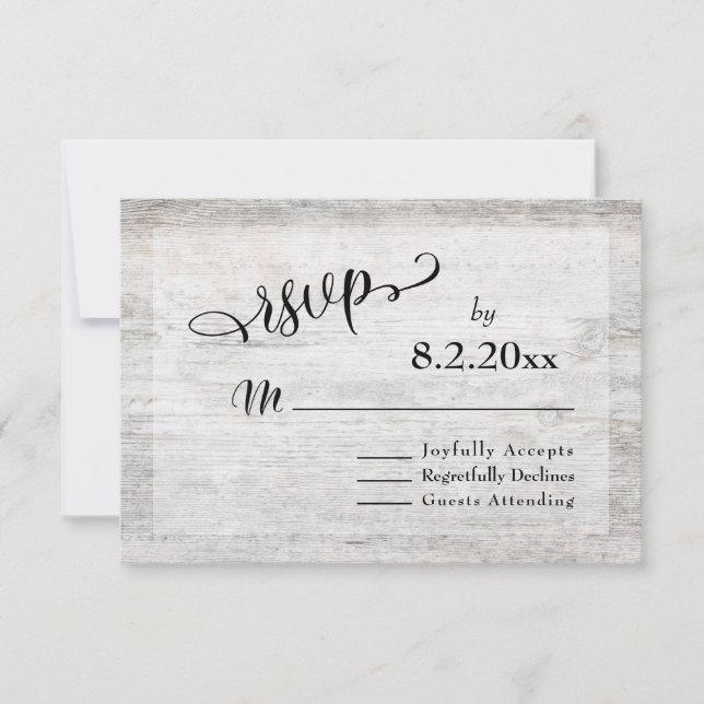 Rustique Bois Gris Élégant Mariage RSVP (Devant)