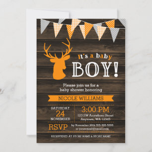 Rustique Bois Orange Deer Baby shower Invitation