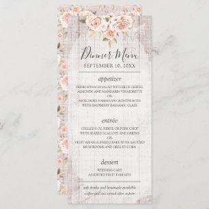 Rustique Bois Romantique Shabby Rose Menu Mariage