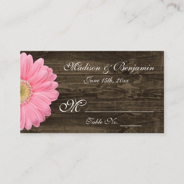 Rustique Bois rose Gerber Daisy Mariage Cartes de  (Devant)