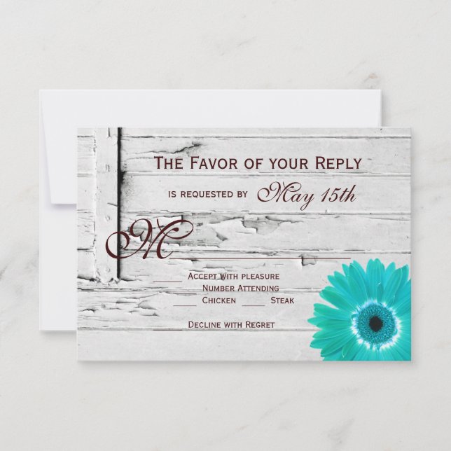 Rustique Bois Turquoise Gerber Daisy Mariage Carte (Devant)