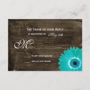 Rustique Bois Turquoise Gerber Daisy Mariage Carte