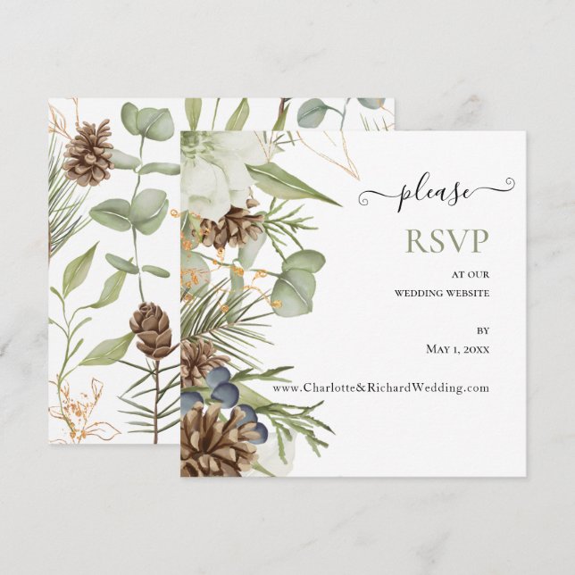 Rustique Botanique Pinecones Site Mariage RSVP (Devant / Derrière)