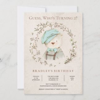 Rustique Botanique Teddy Bear Invitation Anniversa