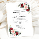 Rustique Bourgogne Blush Floral Faire-part de mari<br><div class="desc">Cette collection élégante présente des feuilles de verdure à l'aquarelle mélangée avec un serif élégant et délicat sans police en noir,  avec un monogramme sur le dos. Éléments correspondants disponibles.</div>