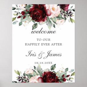 Rustique Bourgogne Blush Floral Mariage Affiche de