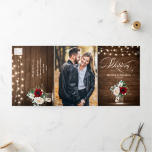 Rustique Bourgogne Floral Tri-Fold Faire-part de m