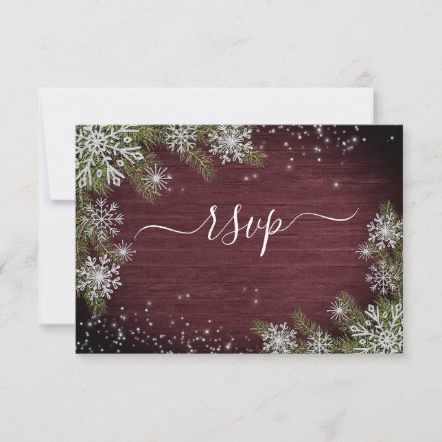 Rustique Bourgogne Silver Winter Wood Wedding RSVP (Devant)