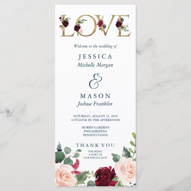 Rustique Breezy Bourgogne Programme Mariage de aut (Devant)