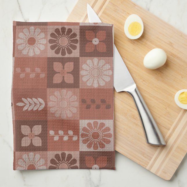 Rustique Brown Burlap Fleurs Feuille serviette de  (Quart Plié)