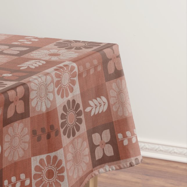 Rustique Brown Burlap Fleurs Feuilles Nappe (In Situ)