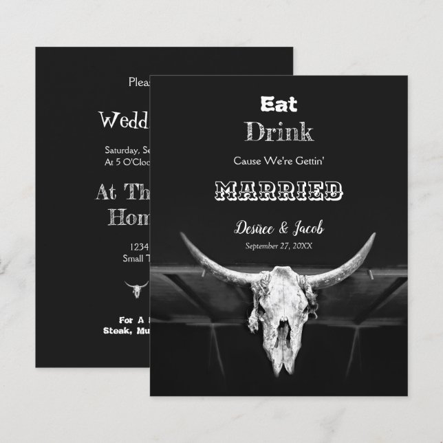 Rustique Budget Black Eat Drink Married Bull Skull (Devant / Derrière)