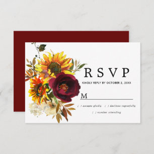 Rustique Burgund Red Floral Wedding Carte RSVP