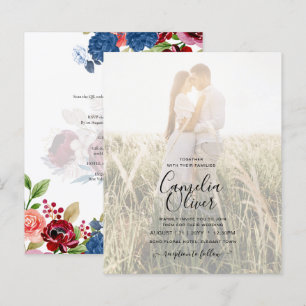 Rustique Burgundy Bleu Floral Mariage INVITATION P