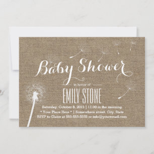 Rustique Burlap Dandelion Baby Shower Invitations