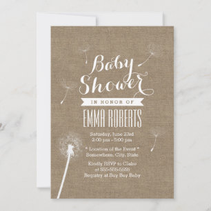 Rustique Burlap Dandelion Baby Shower Invitations