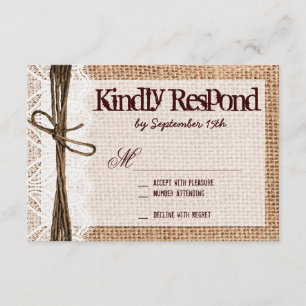 Rustique Burlap dentelle Typographie Mariage Carte