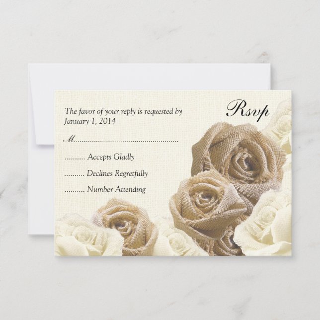 Rustique Burlap Flowers Roses mariage carte RSVP (Devant)