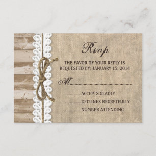 Rustique Burlap Grange Wood Twine Wedding Carte RS