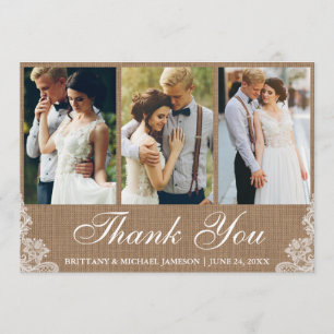 Rustique Burlap Lace 3 Mariage photo Merci
