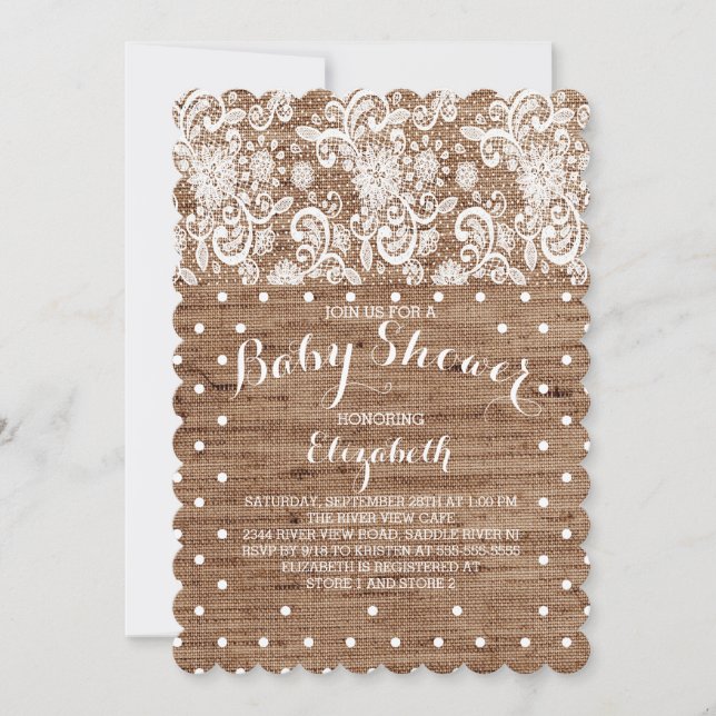 Rustique Burlap Lace Baby shower neutre Invitation (Devant)
