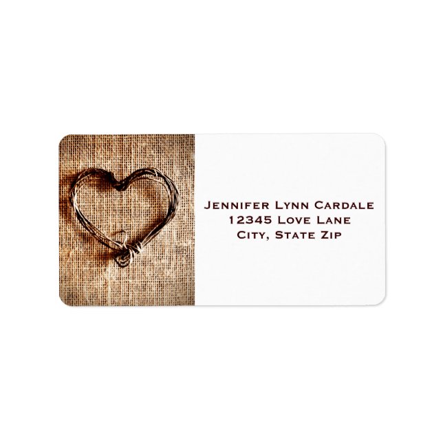 Rustique Burlap Lace Twine Heart Étiquettes de adr (Devant)
