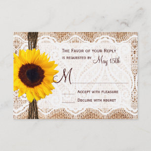 Rustique Burlap Lace Twine Sunflower Wedding RSVP