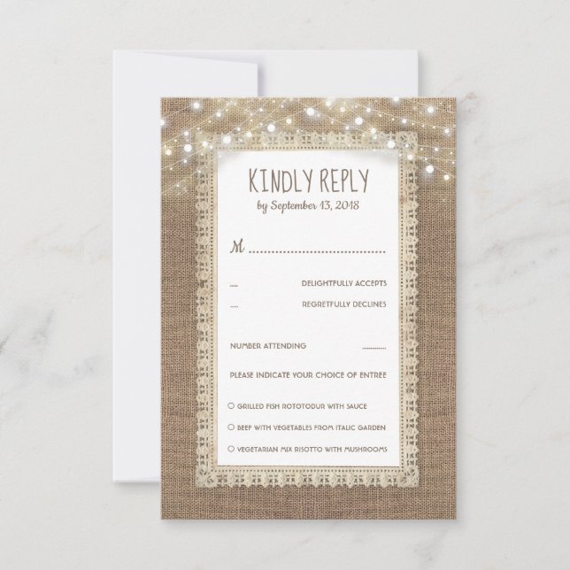 Rustique Burlap Lace Wedding RSVP (Devant)