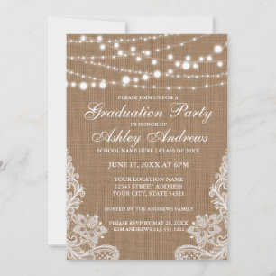Rustique Burlap Lights Lace Graduation invitation