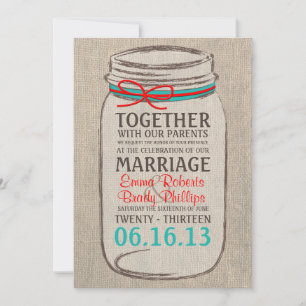 Rustique Burlap & Mason Jar Faire-part de mariage