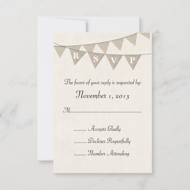 Rustique Burlap Pennant mariage RSVP (Devant)