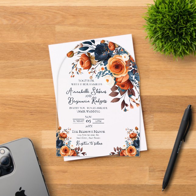 Rustique Burnt Orange et Faire-part de mariage ble (Insitu (Carte d'invitation))