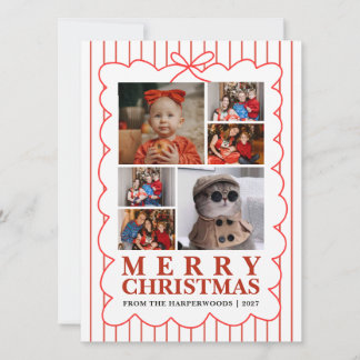 Rustique Carte de Noël à Rayures et Photos de Fami