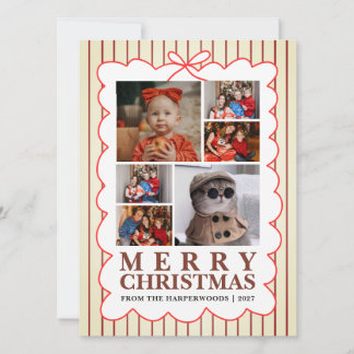 Rustique Carte de Noël à Rayures et Photos de Fami