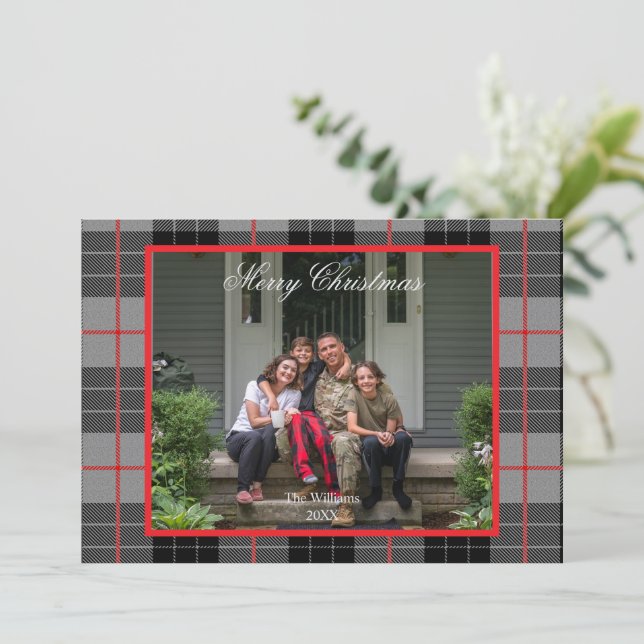 Rustique carte de Noël avec photo en gris à carrea (Debout devant)