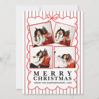 Rustique Carte de Noël Famille 4 Photos Rayures de