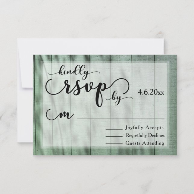 Rustique, carte de réponse de mariage en bois vert (Devant)