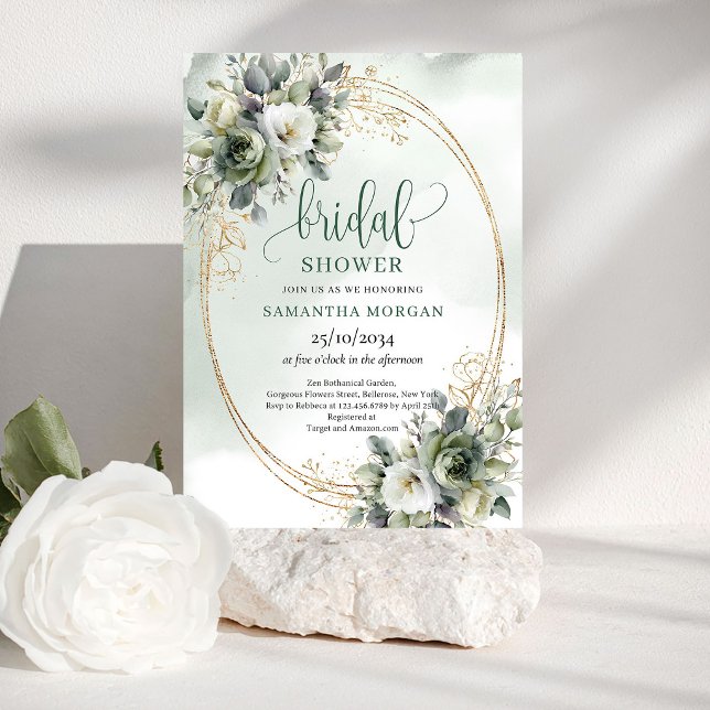 Rustique Chic Botanique Or Invitation de Fête de M (Rustic Chic Botanical Gold Bridal Shower Invitation)