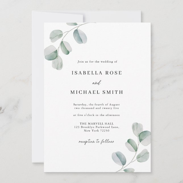 Rustique Chic Eucalyptus Faire-part de mariage (Devant)