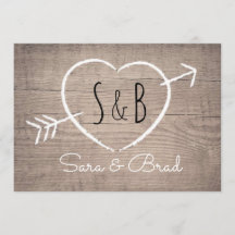 Rustique Coeur en bois Élégant Mariage Invitation