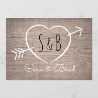 Rustique Coeur en bois Élégant Mariage Invitation