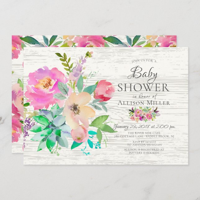 Rustique coloré Floral BÉBÉ Douche Invitations (Devant / Derrière)