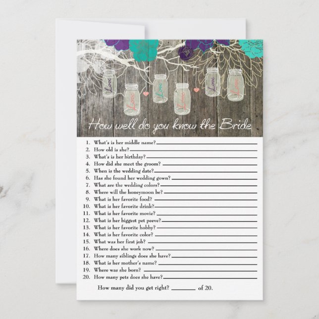 Rustique Comment bien connaissez-vous le jeu de ma (Devant)