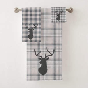 Rustique Cosy Farmhouse Plaid Buck Silhouette Bain