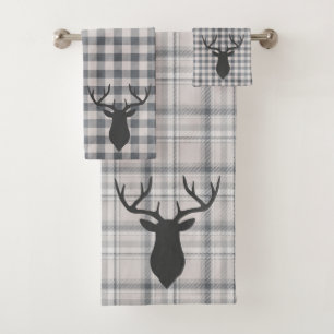 Rustique Cosy Farmhouse Plaid Buck Silhouette Bain