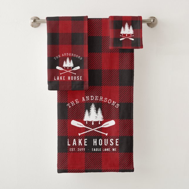 Rustique Country Lake House Tree Red Buffalo Plaid (En situation)