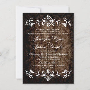 Rustique Damask Wood Flourish Wedding Invitations