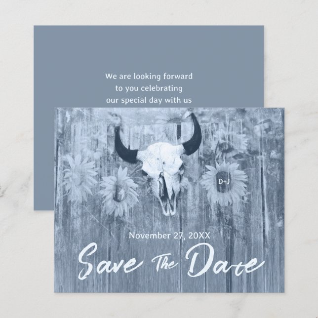 Rustique Dusty Blue Sunflowers Bull budget crâne (Devant / Derrière)