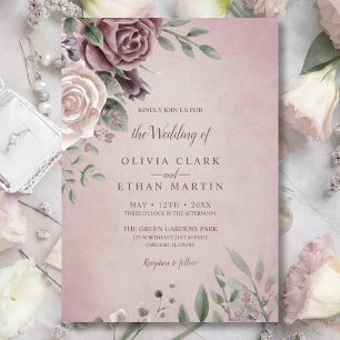 Rustique Dusty Rose Floral Bouquet rose Invitation